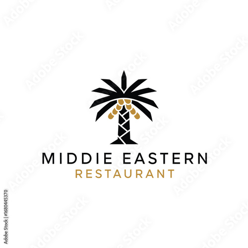 Elegant black and gold logo featuring a palm tree, representing a Middle Eastern restaurant.