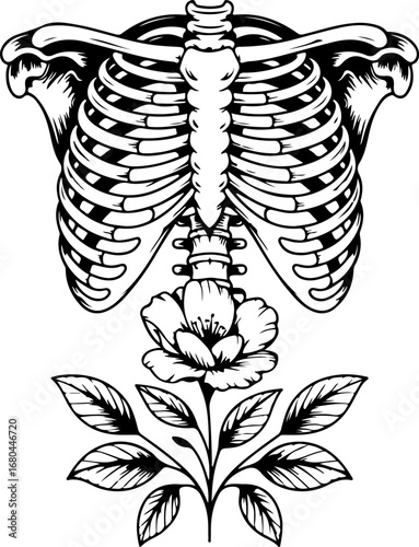 Floral Ribcage Tattoo Design