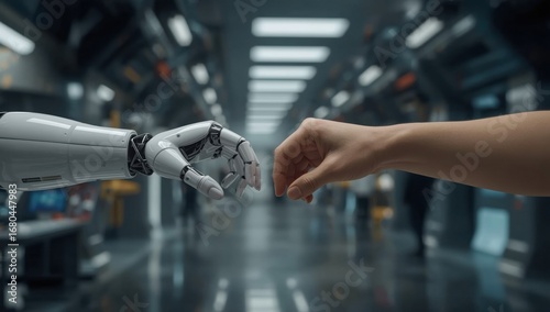 Robot and human interaction in futuristic setting 4