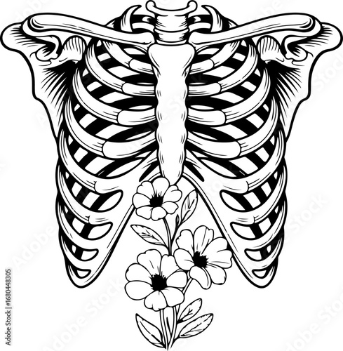 Floral Ribcage Tattoo Design