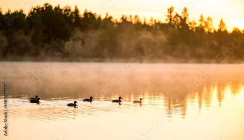 Ducks on a lake at sunrise