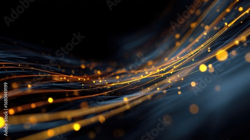 Vibrant light trails of orange and yellow flow gracefully across a dark backdrop, forming mesmerizing patterns that evoke movement and energy in this abstract composition