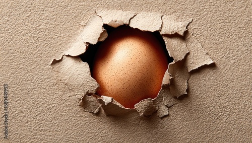 Brown egg in a hole