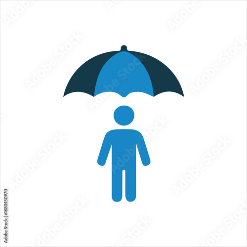 Person under umbrella icon representing personal safety and protection from harm or elements human figure