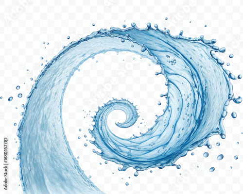 smooth liquid twisted into a spiral made by water splash  in different style isolated on white background
