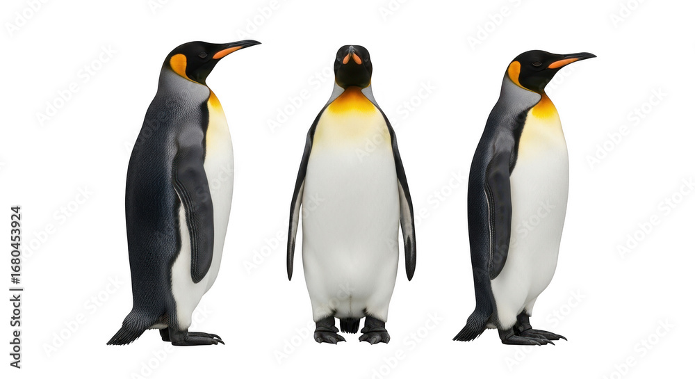Fototapeta premium Three penguins standing isolated on transparent background