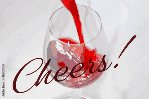 Cheers! - 赤ワインのグラスのベクター素材と、「乾杯Cheers!」のロゴマークで、楽しくワインを味わう「ワイン・タイムWine Time」のイメージ

