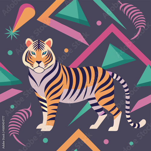 “Seamless Maximalist 90s Neon Tiger and Zebra Animal Print Vector Pattern”