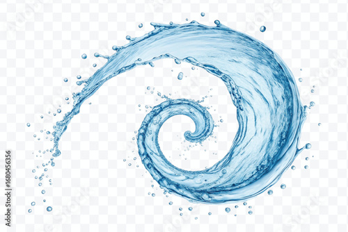 smooth liquid twisted into a spiral made by water splash  in different style isolated on white background