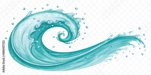 smooth liquid twisted into a spiral made by water splash  in different style isolated on white background