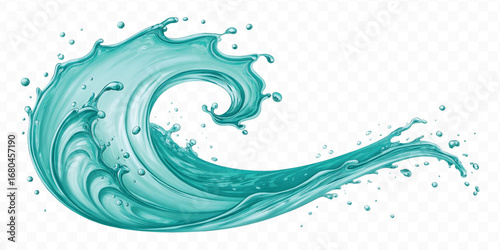 smooth liquid twisted into a spiral made by water splash  in different style isolated on white background