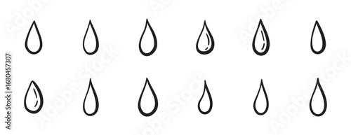 Doodle water drops hand drawn outline different shapes. sketch vector illustration of droplets. Outline tears