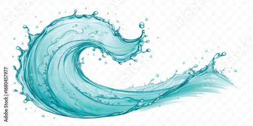 smooth liquid twisted into a spiral made by water splash  in different style isolated on white background