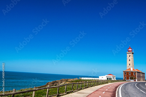 The beautiful Penedo da Saudade Lighthouse at Praia da Concha in Sao Pedro de Moel, Marinha Grande, Portugal
