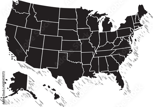 USA map with states isolated on a white background. United States of America map. AI-Generated Vector 