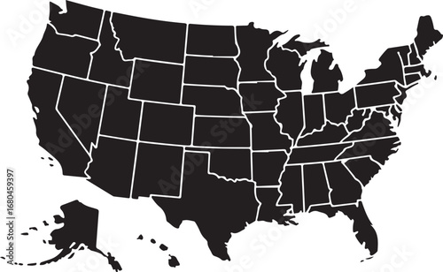 USA map with states isolated on a white background. United States of America map. AI-Generated Vector 