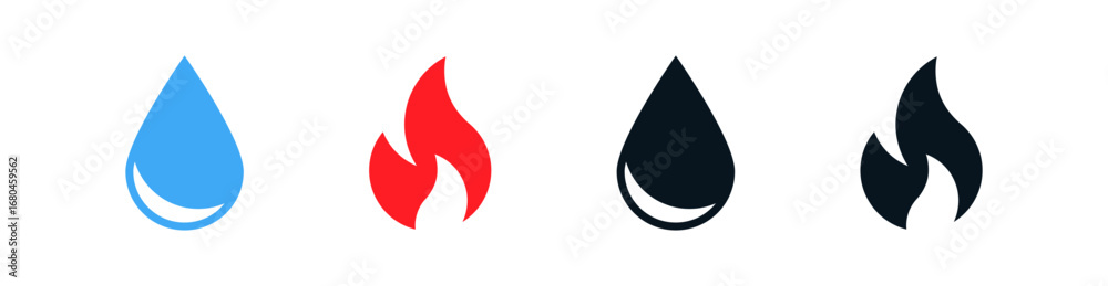 Fototapeta premium water drop and fire flame icon set | for temperature control, weather, utilities, energy, heating, cooling, energy and hydration concepts