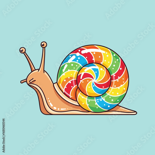 Cartoon snail with rainbow lollipop shell
