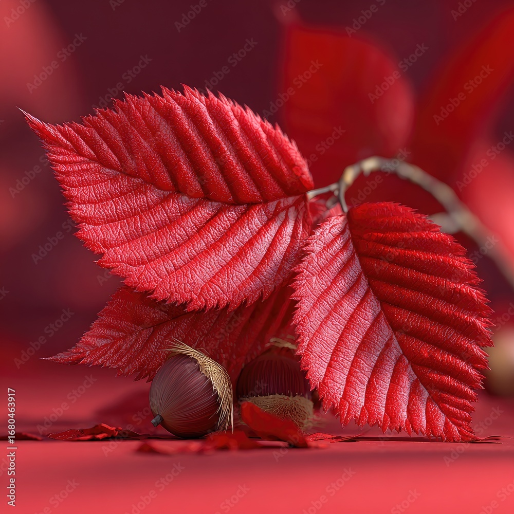 Naklejka premium Vibrant red leaves and nuts