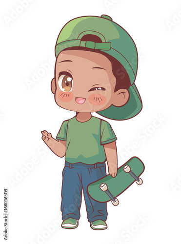 Skater anime chibi boy character