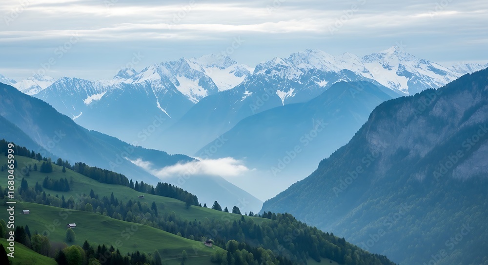 Fototapeta premium Swiss Alps Mountain Range Landscape.