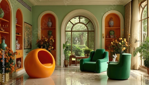 Vibrant living room with bold colors