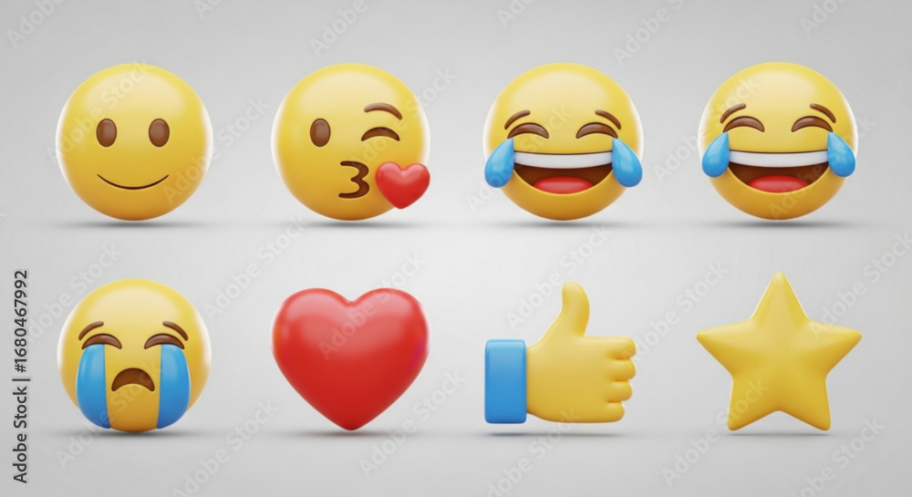 Fototapeta premium Emoji icons set collection of yellow face expressions social media reactions and emotions vector illustration