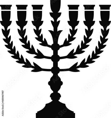 Menorah Silhouette, Jewish Candelabrum, Hanukkah Symbol, Seven-Branched Candle Holder, Religious Icon, Jewish Festival, Candlelight Illustration