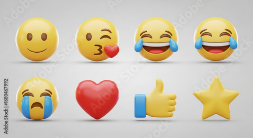 Emoji icons set collection of yellow face expressions social media reactions and emotions vector illustration