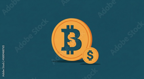 Bitcoin and dollar cryptocurrency investment digital currency blockchain technology vector illustration