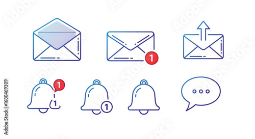 Email notification bell icon set vector illustration for ui design and web design elements 100 px