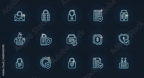 Security icons set for data protection and privacy with shield and lock symbols for website and app design