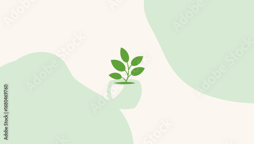 Simple Green Plant Growing in a Minimalist Ceramic Pot