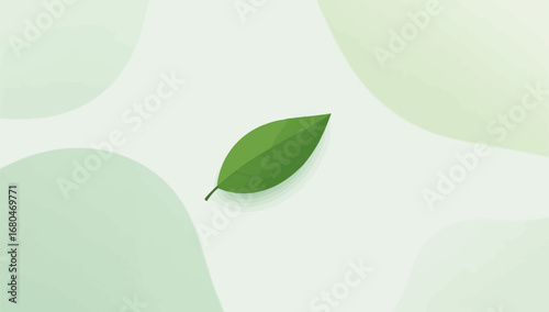 Single vibrant green leaf with subtle veins and a short stem, casting a soft shadow