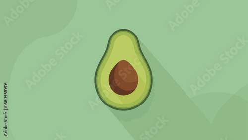Stylized Avocado Half with Brown Seed and Green Skin, Flat Design