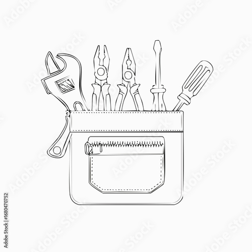 Set of various hand tools including a wrench, pliers, and screwdriver neatly organized in a pouch