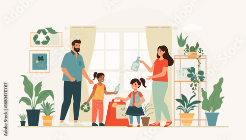 Family Recycling Together, Promoting Environmental Awareness and Sustainability.