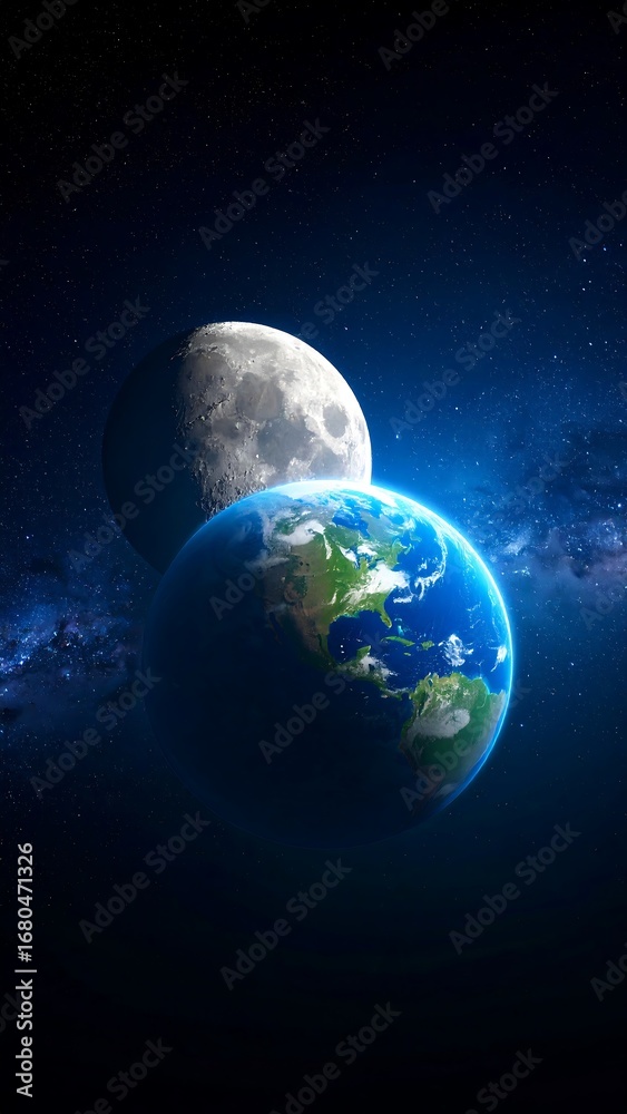Fototapeta premium Earth and moon in space