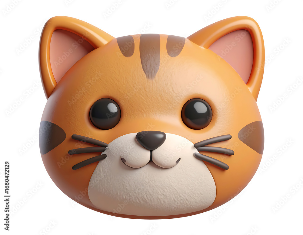 Cartoon cat face rendering of a playful pet on a plain backdrop Cartoon cat face rendering of a playful pet on a plain backdrop