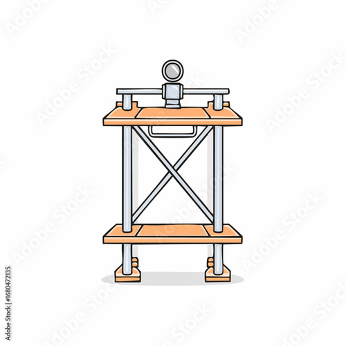 Line art illustration of a robust industrial device, featuring a light orange and silver framework with prominent X-shaped supports, symbolizing strength