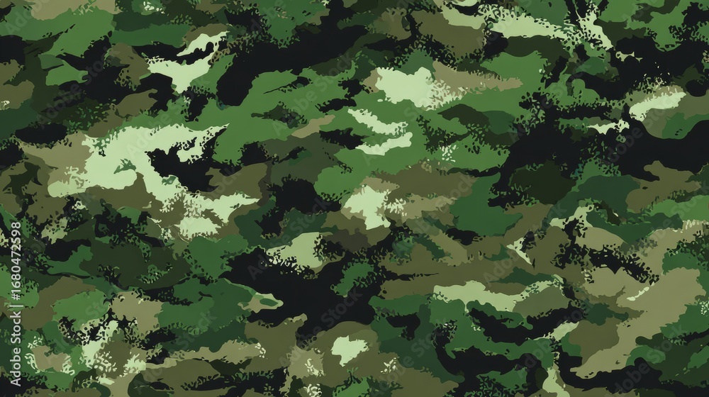 Seamless vector camouflage pattern in military style featuring classic army design with green and brown tones, perfect for tactical textures, hunting gear, outdoor survival equipment, and defense-them