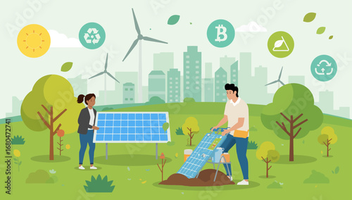 Sustainable City Park: Solar Panel Installation and Eco-Friendly Initiatives