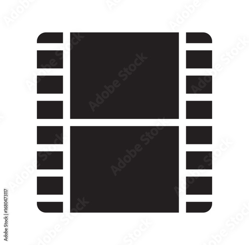 Film strip icon vector illustration for cinema movie production and video editing project.This vector illustration features a minimalist film strip icon, perfect for media, video production, and cinem