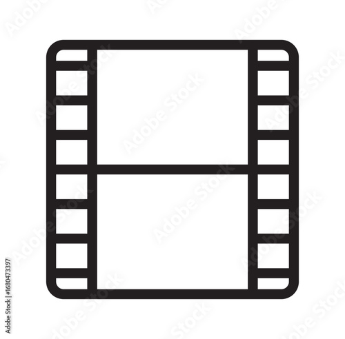 Film strip icon vector illustration for cinema movie production and video editing project.This vector illustration features a minimalist film strip icon, perfect for media, video production, and cinem