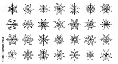 Collection of intricate decorative snowflakes for winter holiday designs and seasonal graphics