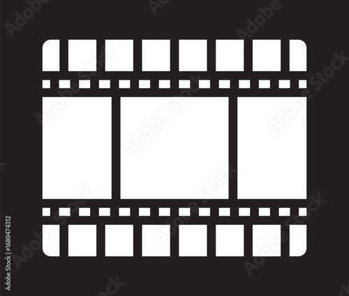 Film strip icon vector illustration for cinema movie production and video editing project.This vector illustration features a minimalist film strip icon, perfect for media, video production, and cinem