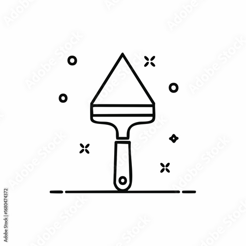 Minimalist line icon of a construction trowel for plastering and masonry work. Simple vector graphic of a building tool for home repair and renovation projects
