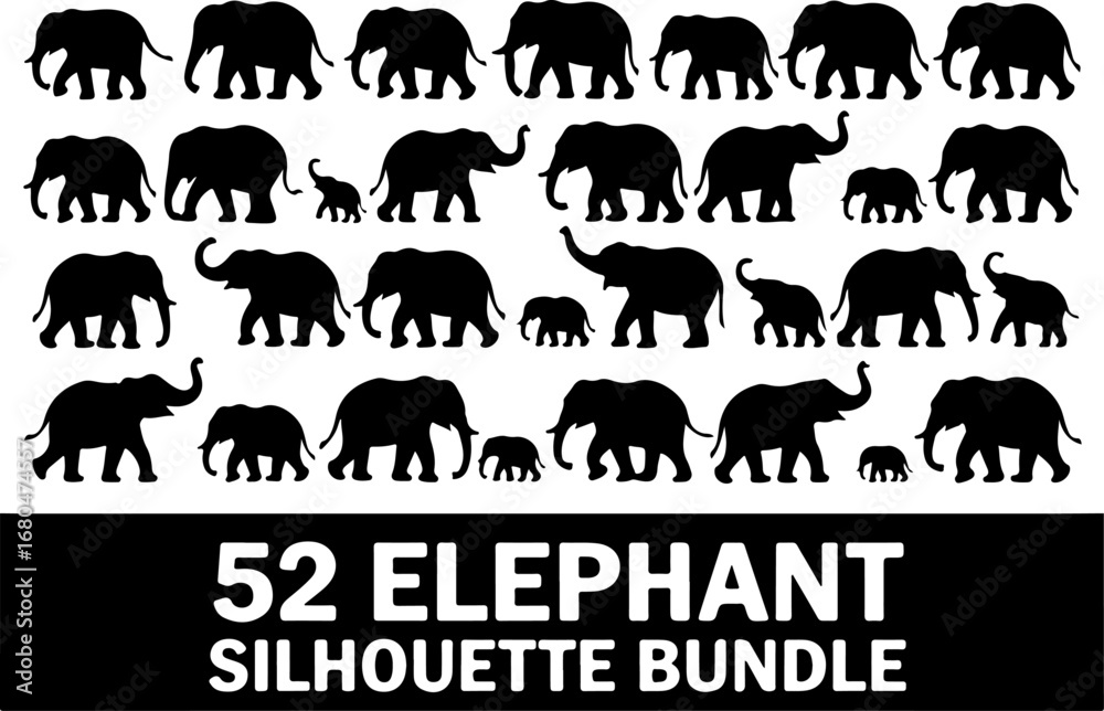 Obraz premium Elephant Silhouette Vector Bundle