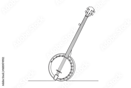 continuous line drawing of a banjo