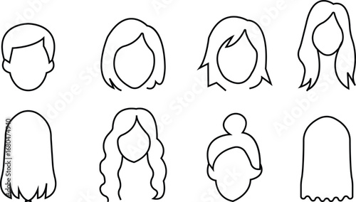 Hair Style Icon set, Featuring Haircut, Salon, Beauty, Fashion, Barber Tools, Comb, Scissors, Blow Dryer, Curler, Straightener, and Grooming Symbols in Vector Style, beauty style fashion silhouette